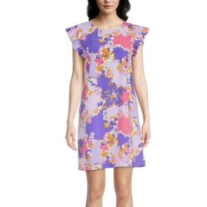 L NWT Nine-Eight New York Ditsy Floral Retro Print Shift Dress